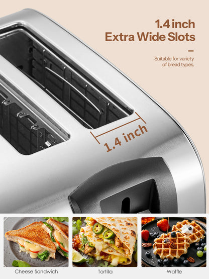 Yabano 4 Slice Toaster, Toaster with Extra Wide Slot and 7-Shade Settings, Defrost and Reheat Function - AMULET RING STORE