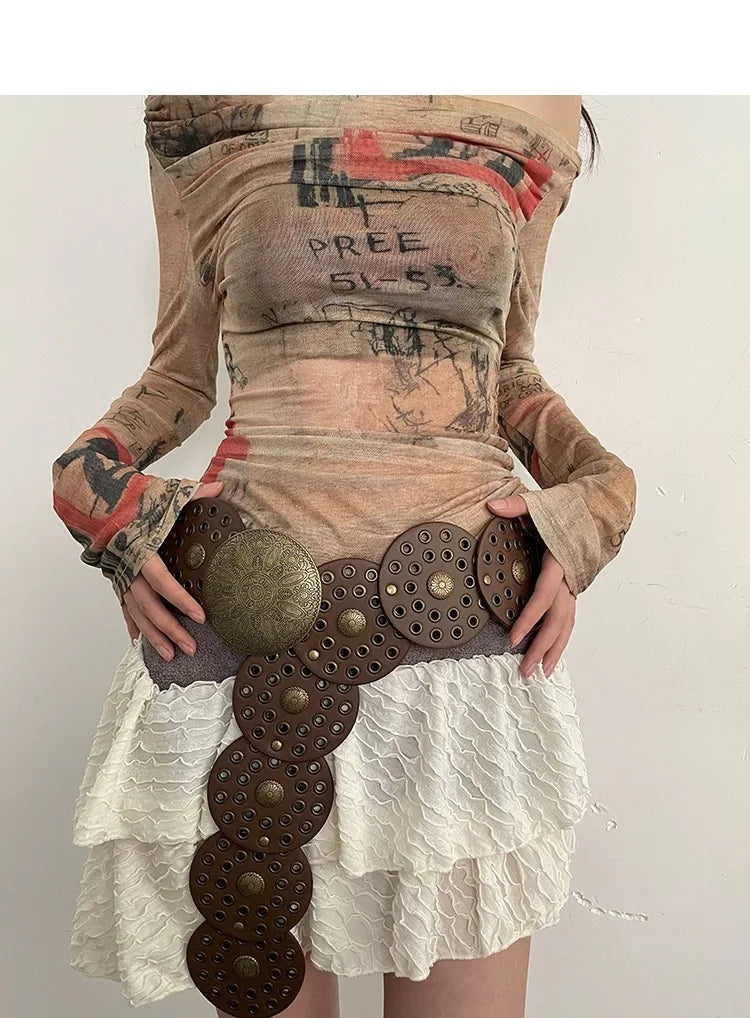 Spice Girl Y2K Harajuku Style Vintage Rivet Patchwork Design Wide Belts For Women High Street Faux Leather Waistband cinturones - AMULET RING STORE