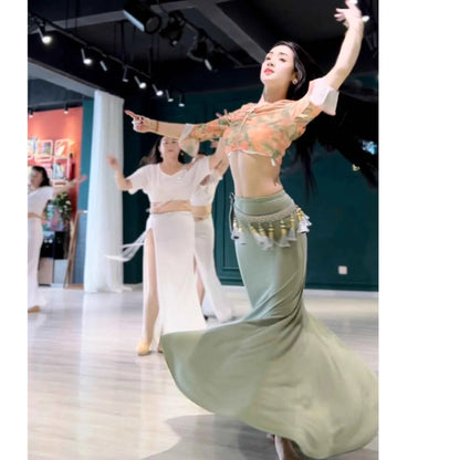 Yue Meng Feng Lu 2024 New Belly Dance Practice Suit Beginner Spring Summer Breathable Bell Sve Performance Costume Women