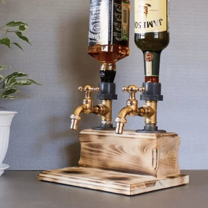 Whiskey Wood Dispenser 1/2/3-Heads Faucet Shaped Dining Table Wine Holder Liquor Stations Pipe Diffuser Bar Accessories - AMULET RING STORE