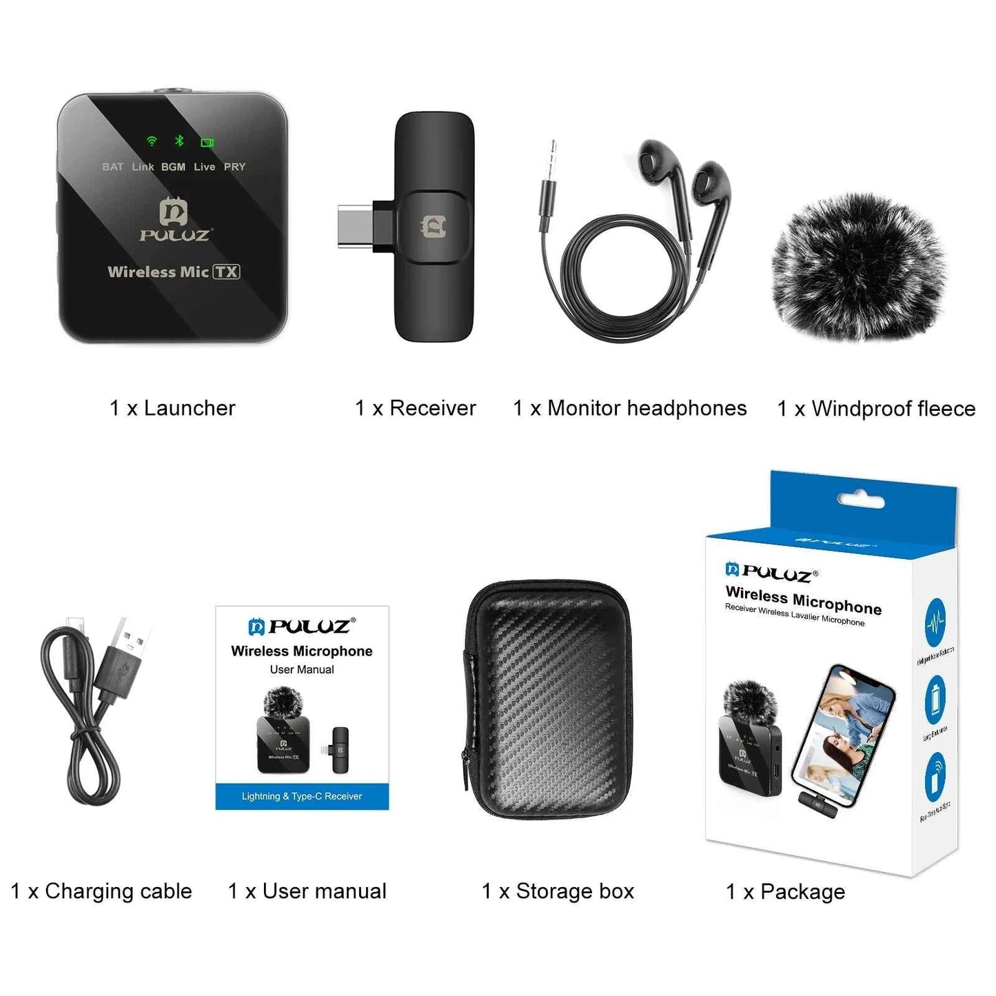 PULUZ 2.4G Wireless Lavalier Microphone Live Broadcast Gaming Microphone For iPhone Type-C Android Camera Audio Video ForYouTube