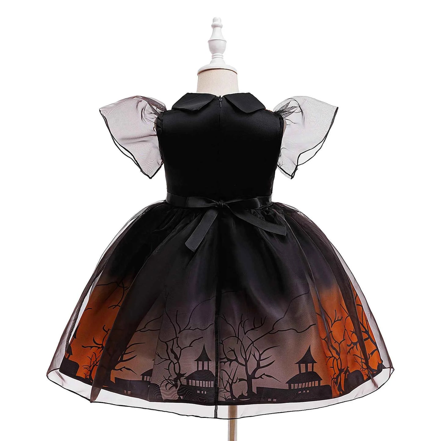 Girl Halloween costume 4-8 Yrs Halloween Theme Party Dresses Skeleton Bat Pumpkin Print Frocks Luxury Fluffy Kids Elegant Gown