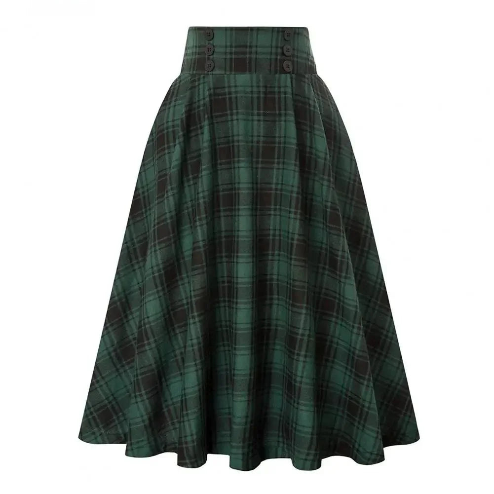 High Waist Plaid Swing Skirt Faionable Large Flounce Midi Skirt Women's Premium Clothing A-Line Silhouette Umbrella Skirt