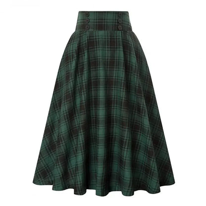 High Waist Plaid Swing Skirt Faionable Large Flounce Midi Skirt Women's Premium Clothing A-Line Silhouette Umbrella Skirt