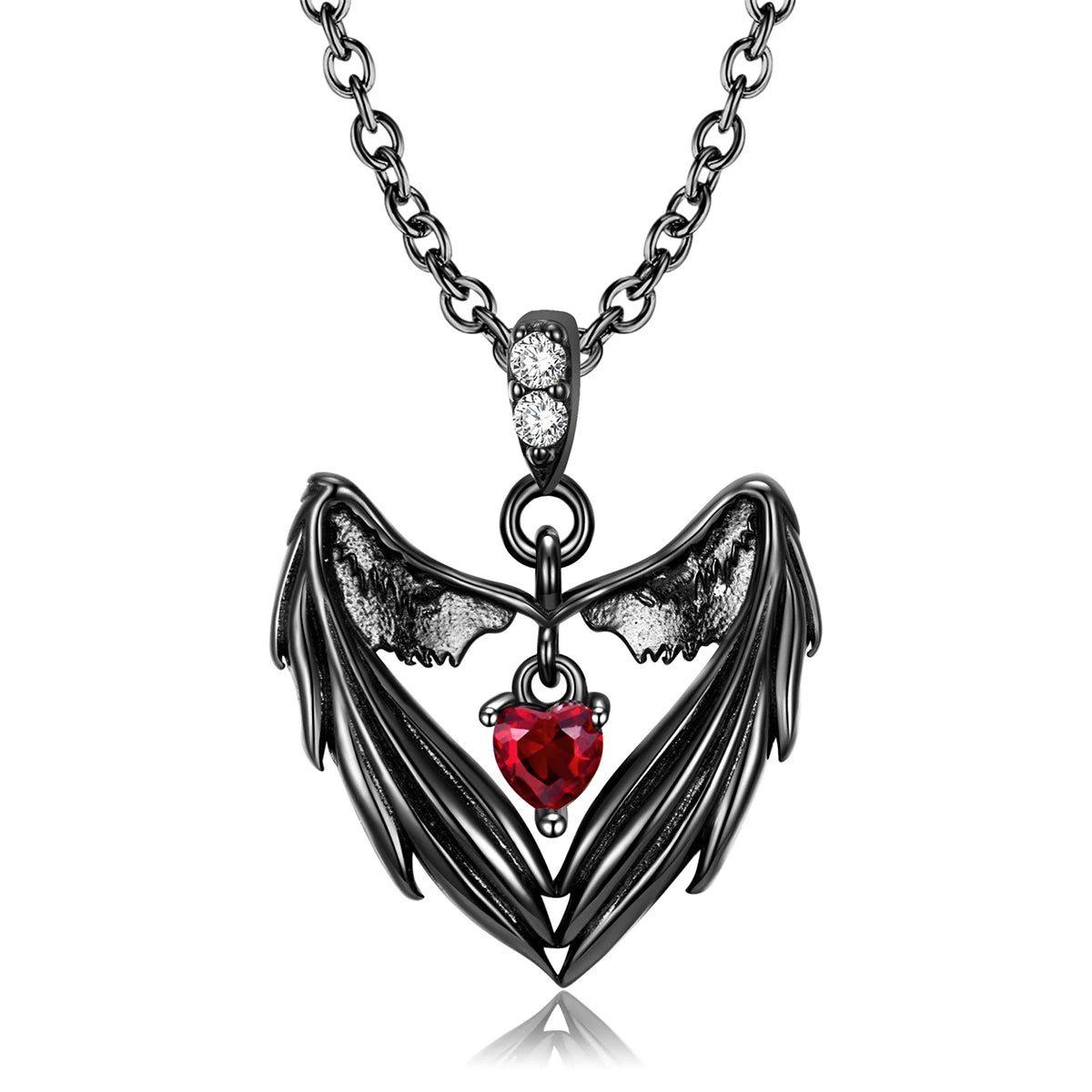 Gothic Punk Bat Wings and Heart Shaped Resin Pendant Necklace - Dark Fantasy Style Alloy Chain, Halloween Women’S Gift, Casual Fashion Accessories