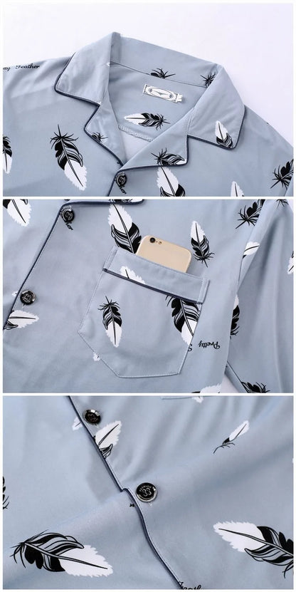 Casual Pure Cotton Men's Spwear Long Sve Long Pants Two-Piece Set Plaid Striped Simple Wearable Home Clothes