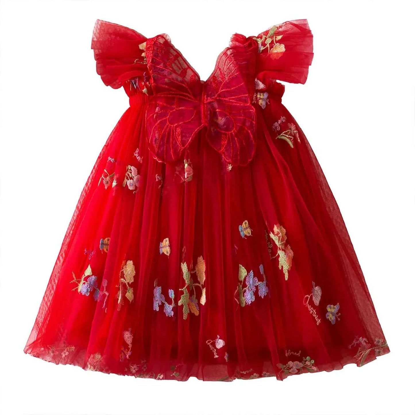 Delicate Party Prom Evening Dress Colorful Flower Embroidery Dresses Fashion Butterfly Princess Dress Birthday Princess Clothes