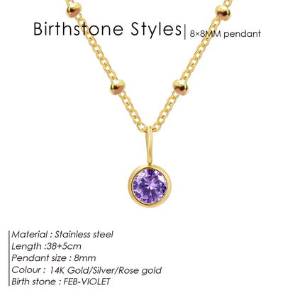 Stainless Steel Birthstone Necklace Beaded Chain Zirconia Pendant DIY Necklace Constellation Birthday Gift Jewelry Wholesale