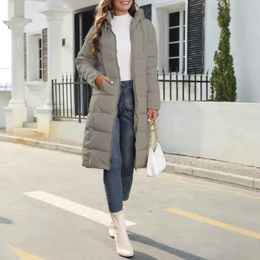 Women's Padded Coat Autumn Winter Simple Basics Zipper Long Sleeve Hoodie Daily Long Padded Clothes