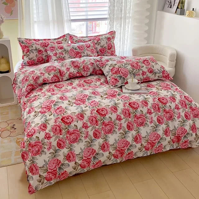 Floral Duvet Cover Set with Zipper Closure - 3 Piece Bedding Set Includes 1  Duvet Cover and 2 Pillowcases