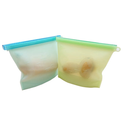 500-1500ML Silicone Bags Reusable Silicone Food Grade Storage Bag Lunch Sandwich Snack Fruit Freezer Zip Seal Keep Fresh Bags - AMULET RING STORE