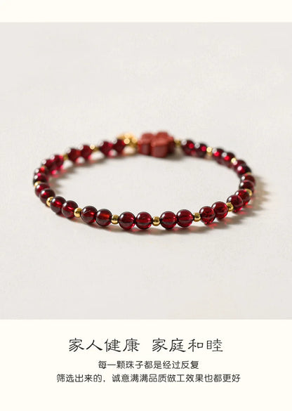 Ruifan Flower Natural Cinnabar Garnet Gold Color Beads Beaded Thin Bracelets for Women Fine Jewelry Accessories Wholesale YBR774
