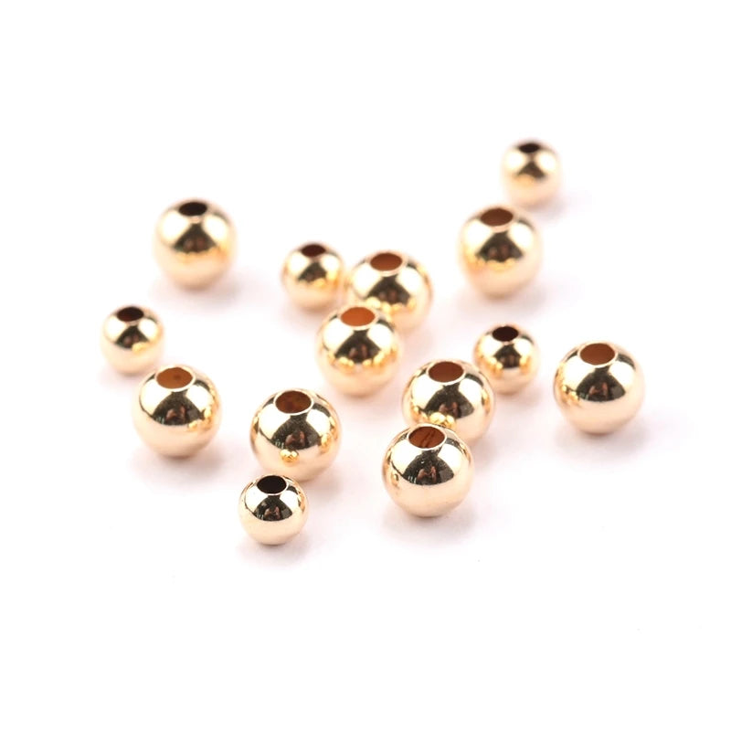 100pcs 14K Gold Filled Spacer Beads 2mm 3mm 4mm Round Loose Bead for Bracelets Necklace DIY Jewelry Making Accessories Wholesale - AMULET RING STORE