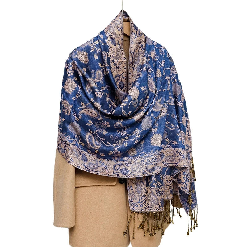 Fashion Autumn Colorful Cashmere Scarf Shawl for Women Pashmina Floral Wrap Female Thick Blanket Soft Bufanda Kerchief