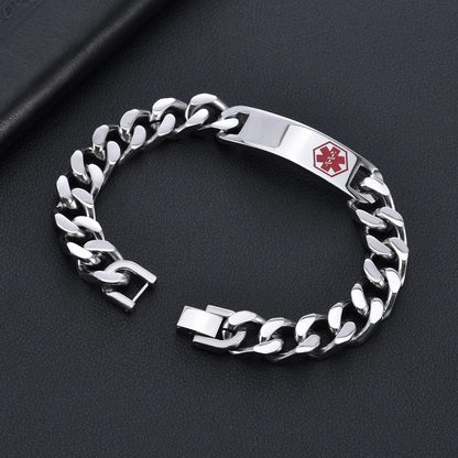 Medical SOS Custom Text Men Stainless Steel Bracelets Cuban Chain Smooth Engrave Logo Id Bracelet Gift Jewelry Wholesale Lots