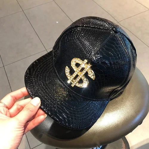 Leather Hip Hop Hat Street Personality Fashion Play Cool Baseball Cap Stage Show Hip Hop Dance Unisex Flat Brim Hats - AMULET RING STORE