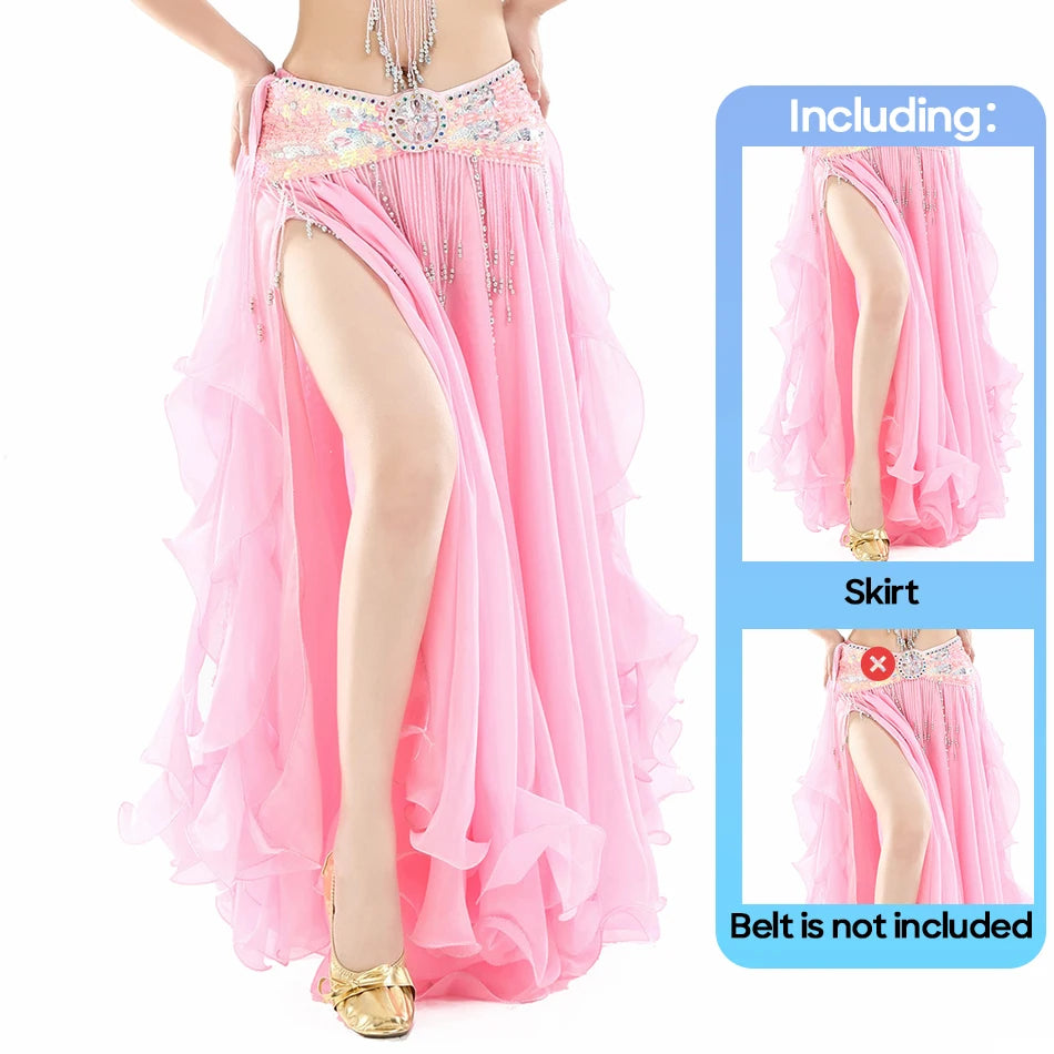 Belly Dance Skirt Chiffon Skirts Double Slit Ear Gauze Skirt High Slit Skirt For Adult Women Performance Practice Clothings - AMULET RING STORE