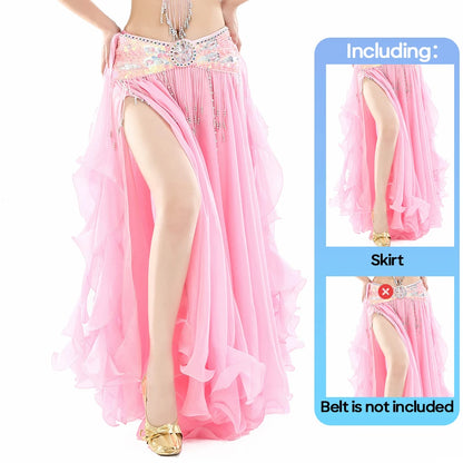 Belly Dance Skirt Chiffon Skirts Double Slit Ear Gauze Skirt High Slit Skirt For Adult Women Performance Practice Clothings - AMULET RING STORE