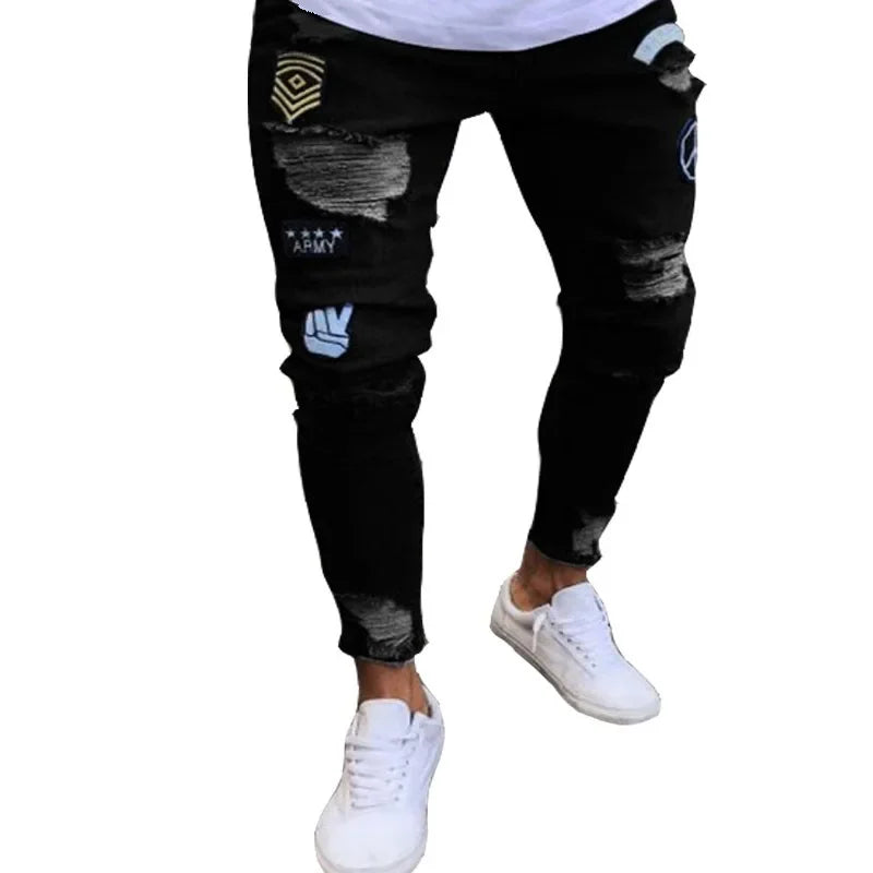 Ripped Jeans Men Stretch Skinny Grey Blue Black Hip Hop Denim Trousers Streetwear Casual Slim Fit Jeans for Men Jogging jean