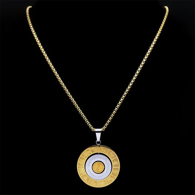 Rotating Chinese 12 Zodiac Nine Palaces Bagua Necklace