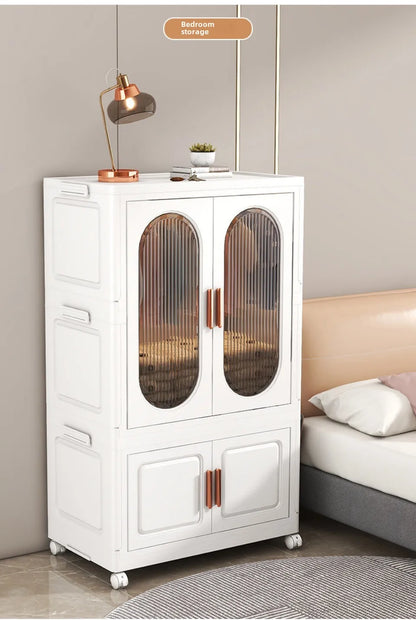 Stackable Large Capacity Fold Storage Box Plastic Clothing Storage Bin with Lid with Wheels Sundries Storages With Double Door - AMULET RING STORE