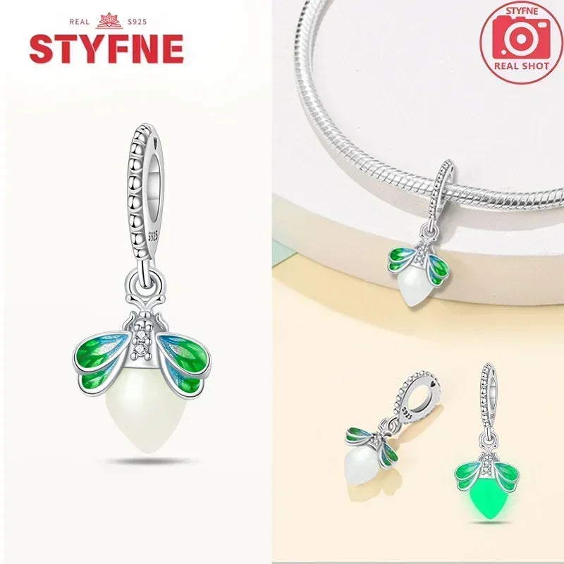 S925 Silver Glow-in-the-dark Firefly Charm Pendant Fit Original Charms Bracelet Gift Beads for Women Diy Fine Jewelry Gifts - AMULET RING STORE