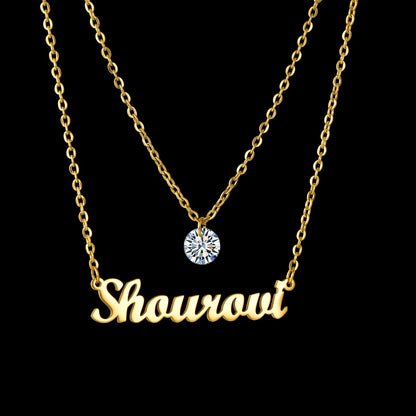 Atoztide Custom Name Necklace Double Layers Zircon Beads Stainless Steel Personalized Pendant Choker for Women Jewelry Gifts