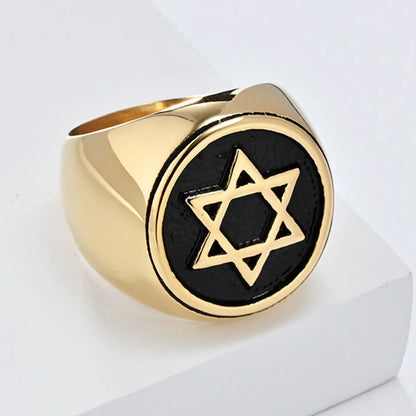 Retro Six-pointed Star Titanium Steel Ring, Men's Niche Personality Solomon Seal Rings