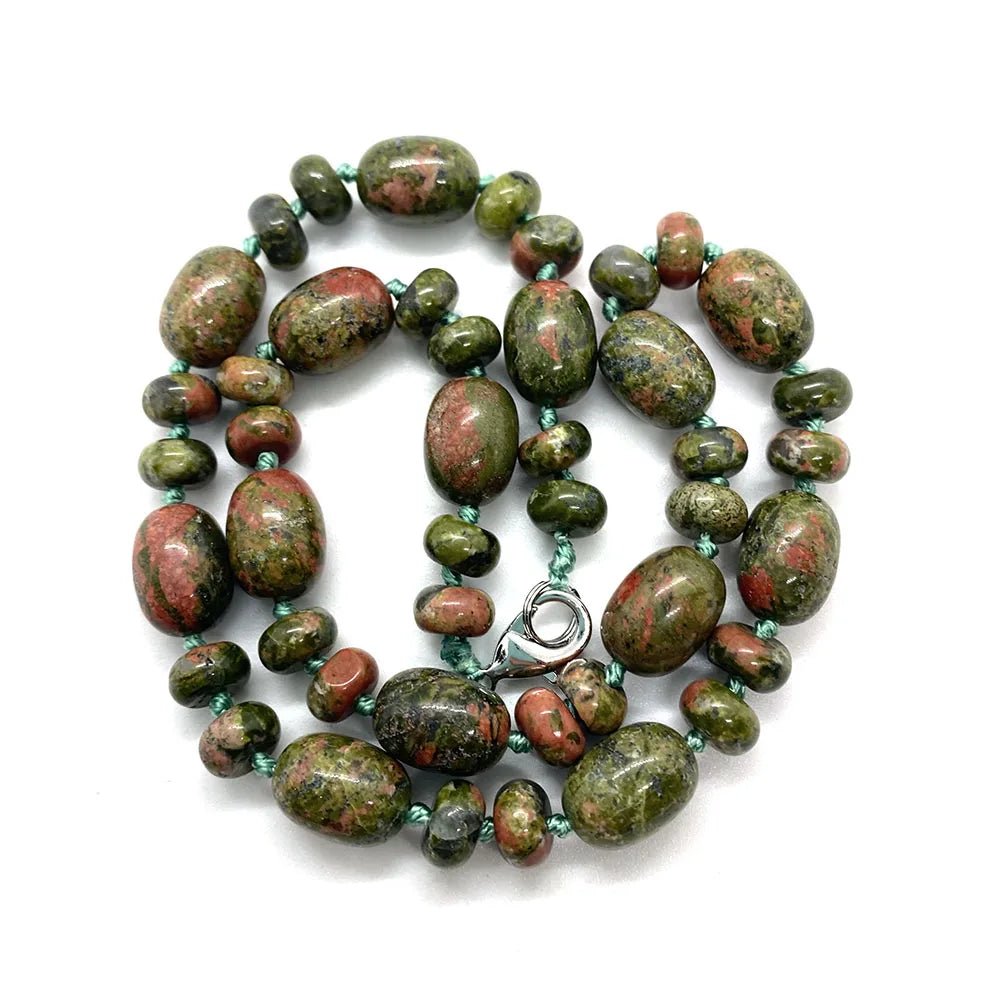 Natural Stone Malachite Lapis Lazuli Agate Necklace 10x14mm Cylindrical Beads 5x9mm Abacus Beads Ladies Necklace about 18 Inches - AMULET RING STORE