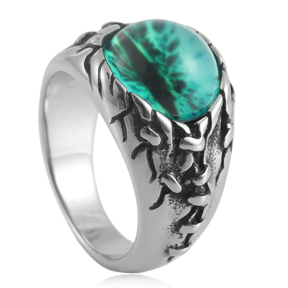 European and American stainless steel ring Retro punk men's devil eye titanium steel ring