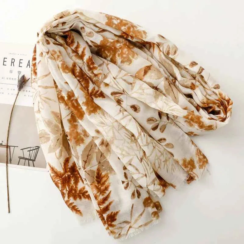 Winter Lurex Leaf Floral Fringe Cotton Viscose Shawls Scarf Lady High Quality Wrap Pashmina Stole Bufandas Muslim Hijab 180*90Cm