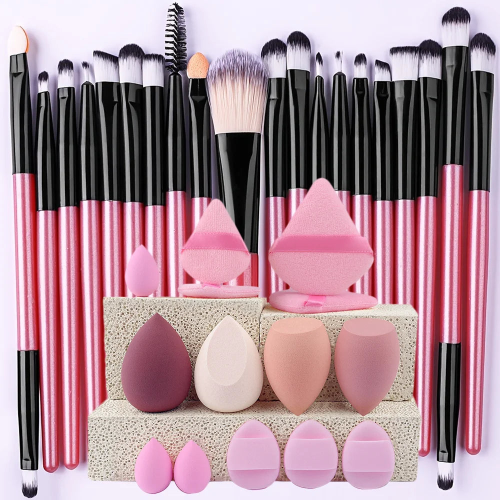 8/20Pcs Eye Makeup Brush Set Portable Soft Makeup Tool Eyeshadow Blending Detail Cosmetics Brush Kit with Makeup Egg Powder Puff - AMULET RING STORE