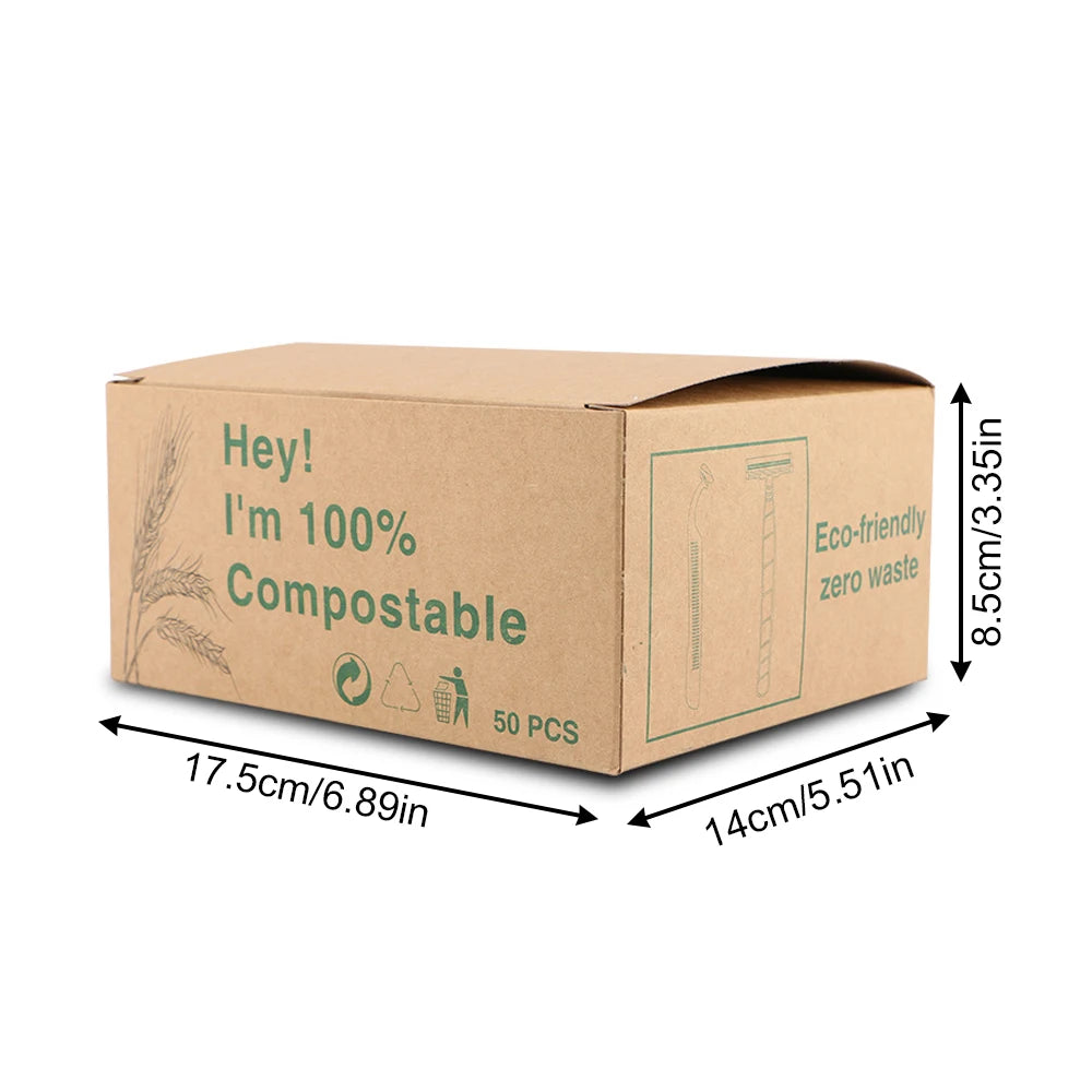 50pcs Eco-friendly Wheat Straw Razors Disposable Stainless steel blades are highly degradable and recyclableTattoo supplies - AMULET RING STORE