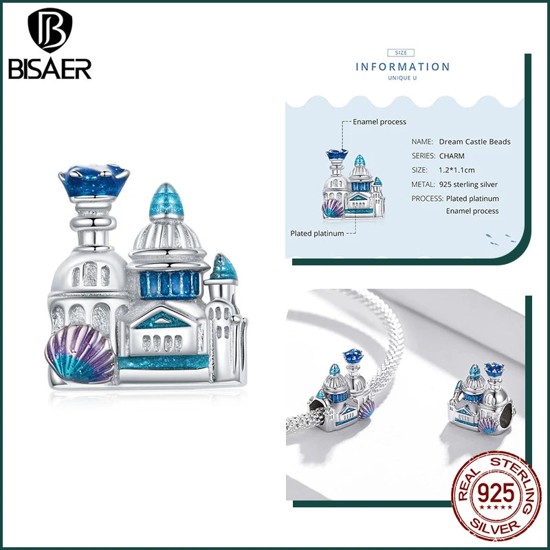 BISAER 925 Sterling Silver Charm Ocean Style Fish Dolphin Mermaid Shell Blue CZ Bead For Necklace&Bracelet DIY Fine Jewelry Gift - AMULET RING STORE