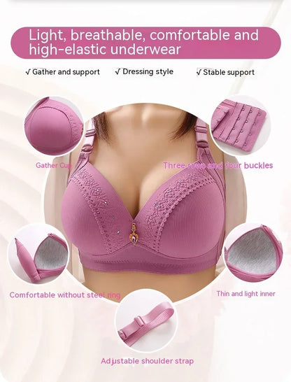 Gathered Side Collection Lifting Underwear Breasts Brassiere Large Size Bra Full Cup Underwear Brassiere No Steel Ring Bra - AMULET RING STORE