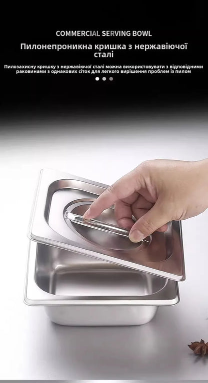 Stainl Steel Rectangular Covered Small Seasoning Box Food Container Thermal Rectangular Basin for Restaurant Kitchen - AMULET RING STORE