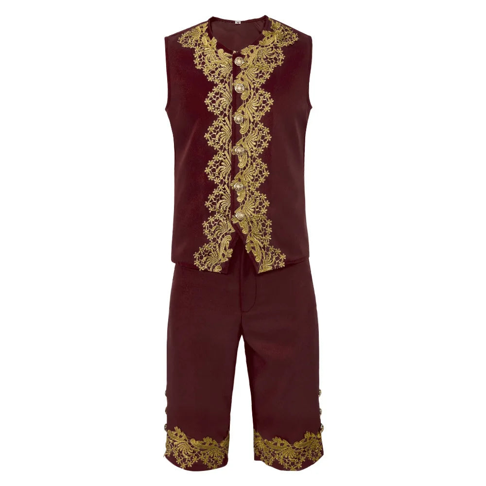 2025 New Medieval Vintage Prince Lace Suits for Men and Women, Halloween Performance Cosplay Three Piece Set(Blazer+Vest+Pants)