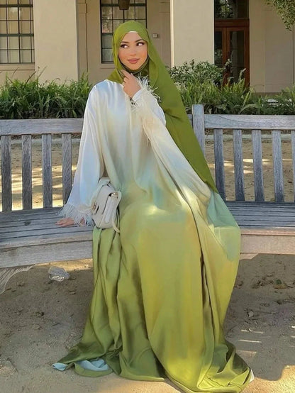 Middle Eastern Loose Abaya Muslim Full Sleeve Open Front Abayas Elegant Turkey Kaftans Women Jilbabs Islamic Maxi Dresses - AMULET RING STORE