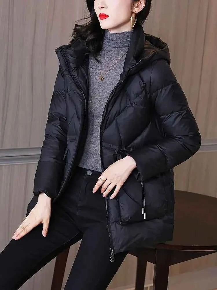 Woman Coat Zip-up Black Thick Padding Duck Down Quilted Padded Jackets for Women Hoodie Y2k Fashion 2025 Trend Luxury Hot Youth