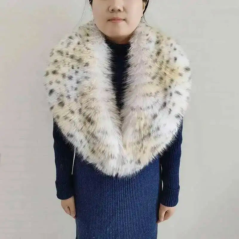 Large Winter Faux Fox Fur Scarf Women Jackets Warm Fluffy Shawl Fashion Artificial Fur Collar And Cuff Set Fluffy Scarves Female