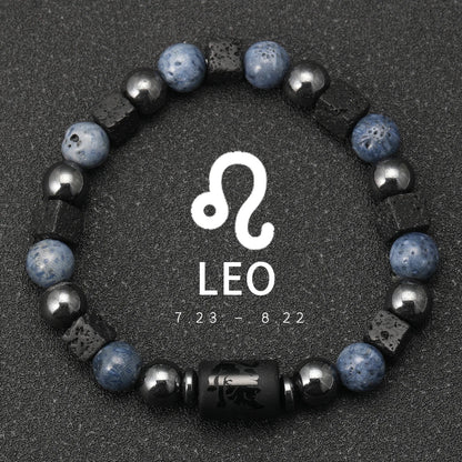 12 Constellation Natural Blue Coral Lava Stone Stone Beads Bracelet For Men Couple Rope Friendship Zodiac