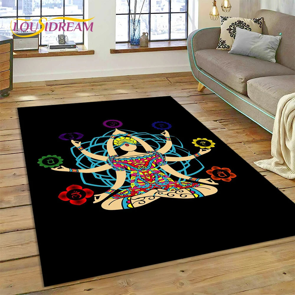 Naturalize Yoga Zen Meditation Rainbow 7 Chakra Carpet Rug for Home Living Room Bedroom Sofa Doormat Decor,Area Rug Non-slip Mat
