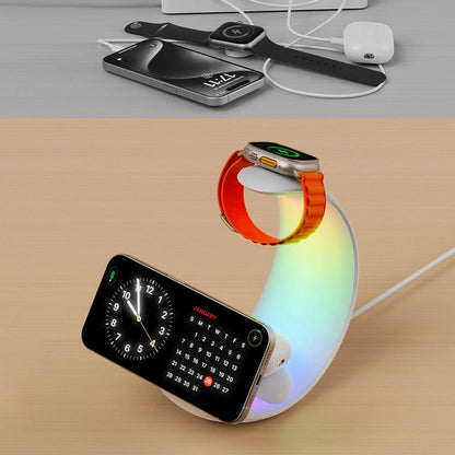 4 in 1 Magnetic Fast Charging Dock Station QC3.0 PD with Desk Lamp Wireless Charger Station Holder for iPhone AirPods IWatch