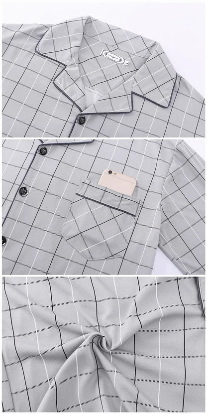 Casual Pure Cotton Men's Spwear Long Sve Long Pants Two-Piece Set Plaid Striped Simple Wearable Home Clothes