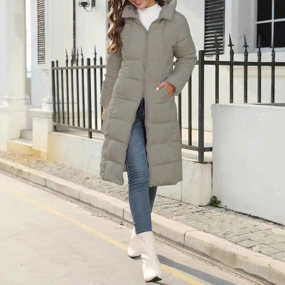 Women's Padded Coat Autumn Winter Simple Basics Zipper Long Sleeve Hoodie Daily Long Padded Clothes