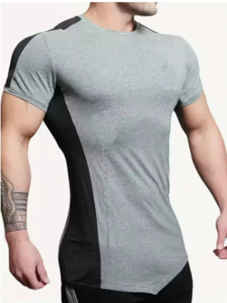 2025 Male Fitness T-shirt Summer Men's Athleisure Workout short sleeve T-shirt Compress quick-dry Men T-shirt Gym Sports Tops - AMULET RING STORE