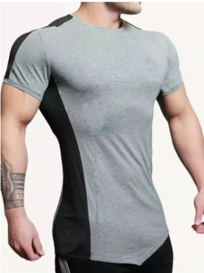 2025 Male Fitness T-shirt Summer Men's Athleisure Workout short sleeve T-shirt Compress quick-dry Men T-shirt Gym Sports Tops - AMULET RING STORE
