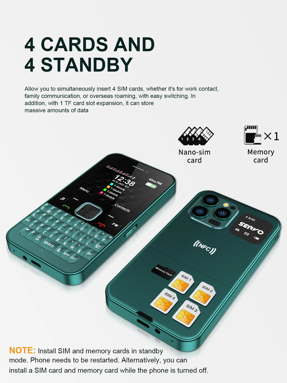 SERVO 4 SIM Card 4 Standby QWERTY Keyboard Mobile Phone Speed Dial Blacklist FM Radio Flashlight 2G GSM Cellular Cellphone TypeC