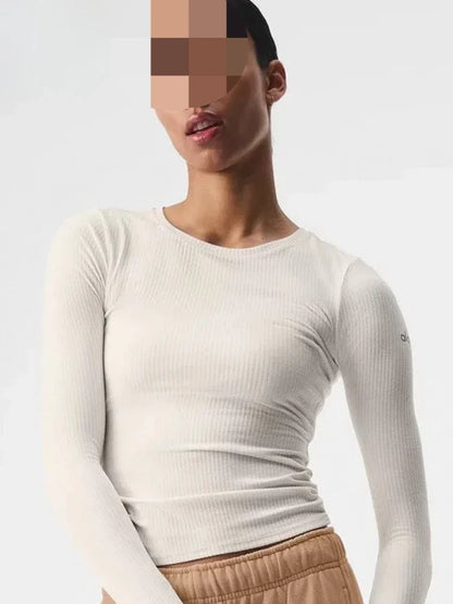 Women's Sports Quick Drying Fitness Yoga Top Simple Black White Long Sleeved Threaded T-shirt Fashion Solid Color Cotton T-shirt