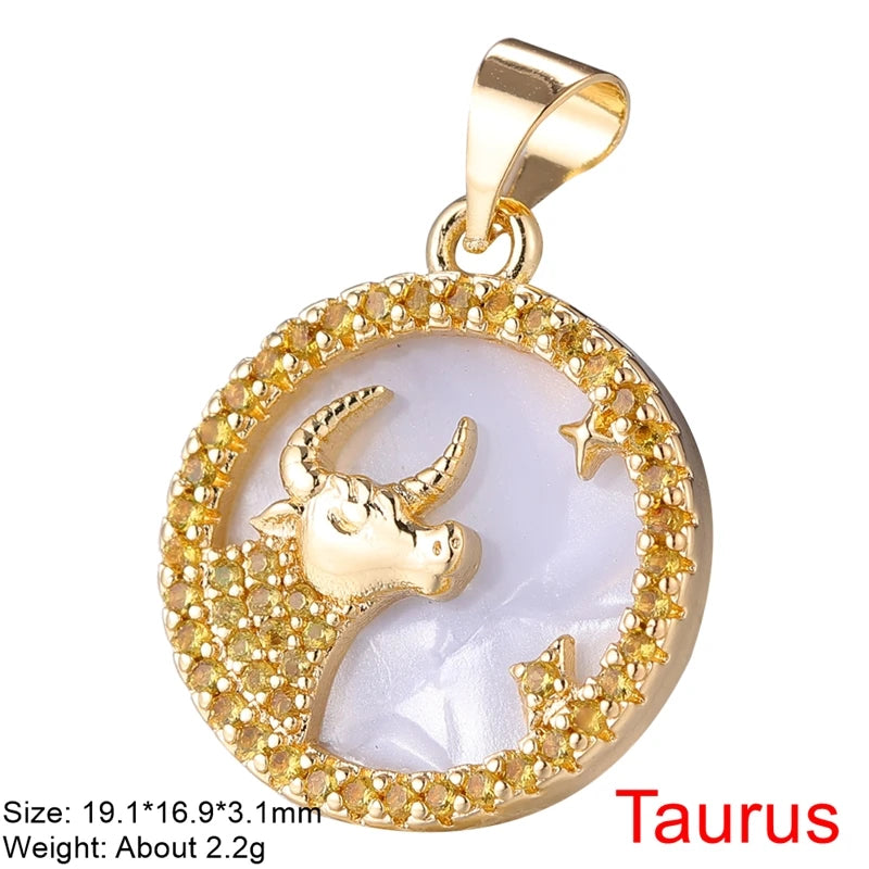 Juya DIY Imitation Pearl Shell 18K Gold Plated 12 Zodiac Charms For Handmade Fashion Birthstone Season Pendants Jewelry Making
